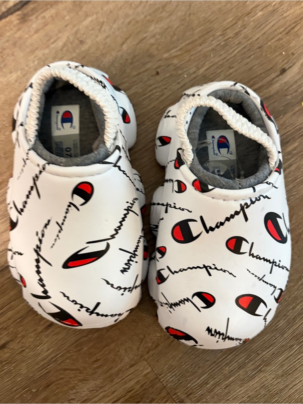 Champion White Baby Walker Shoes with Red & Black Logo